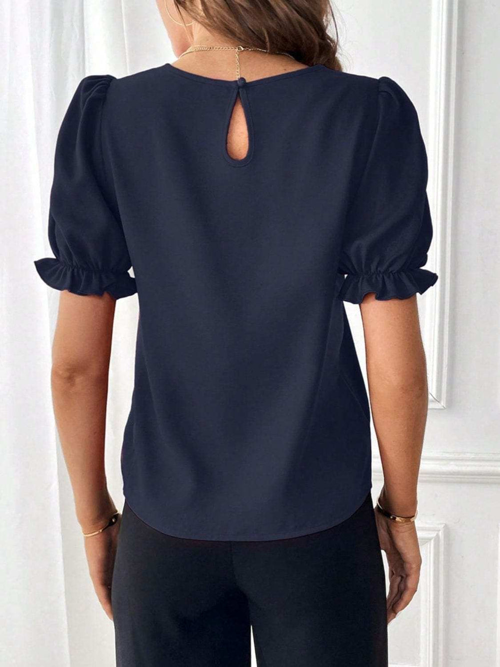 Round Neck Flounce Sleeve Blouse - Trendsi - Flyclothing LLC