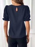 Round Neck Flounce Sleeve Blouse - Trendsi - Flyclothing LLC