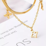 18K Gold-Plated Double Layered Charm Necklace - Trendsi - Flyclothing LLC