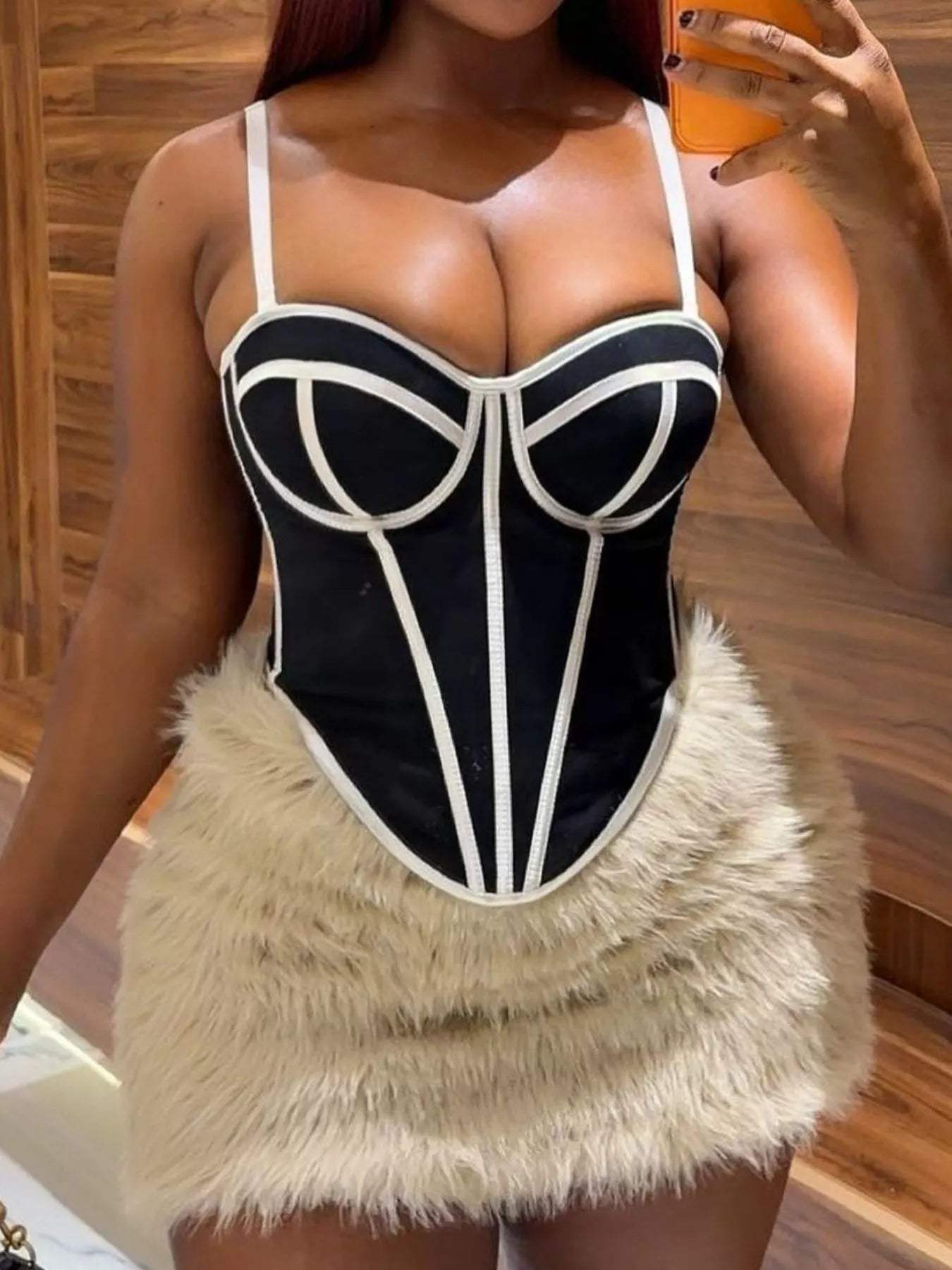 Corset Cami with Contrasting Trim - Trendsi - Flyclothing LLC