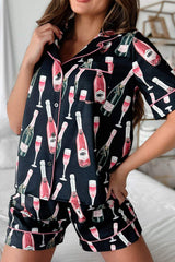 Champagne Print Short Sleeve Top and Shorts Set - Trendsi - Flyclothing LLC