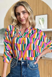 Double Take Full Size Geometric Notched Dolman Sleeve Top - Trendsi - Flyclothing LLC