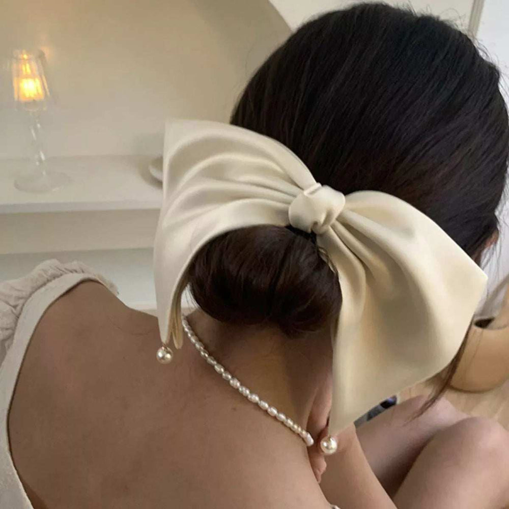 Satin Pearl Bow Hair Clip - Trendsi - Flyclothing LLC