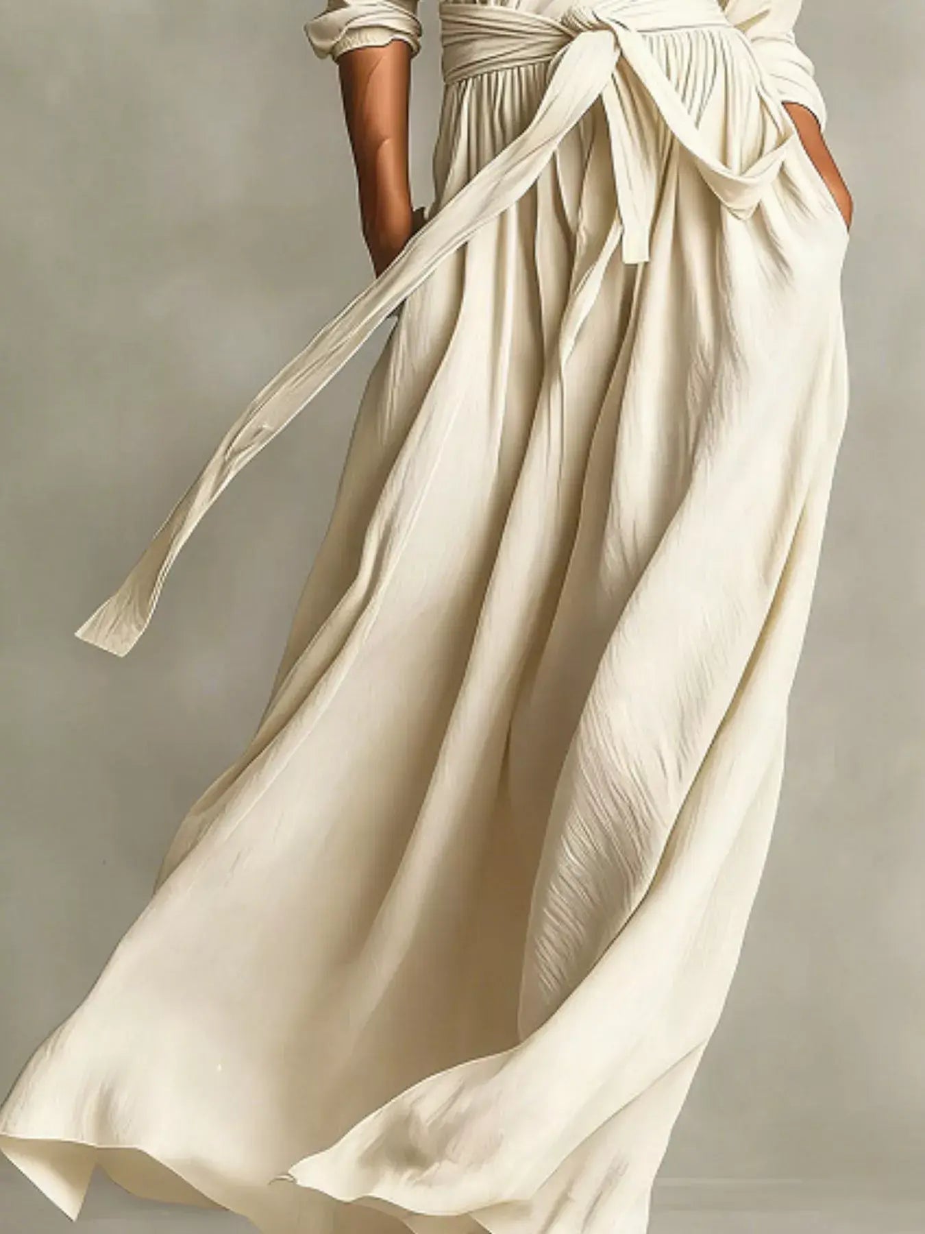 Full Size Long Sleeve Tie Waist Maxi Dress Plus Size - Trendsi - Flyclothing LLC