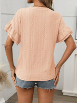 Eyelet Round Neck Flounce Sleeve Top - Trendsi - Flyclothing LLC