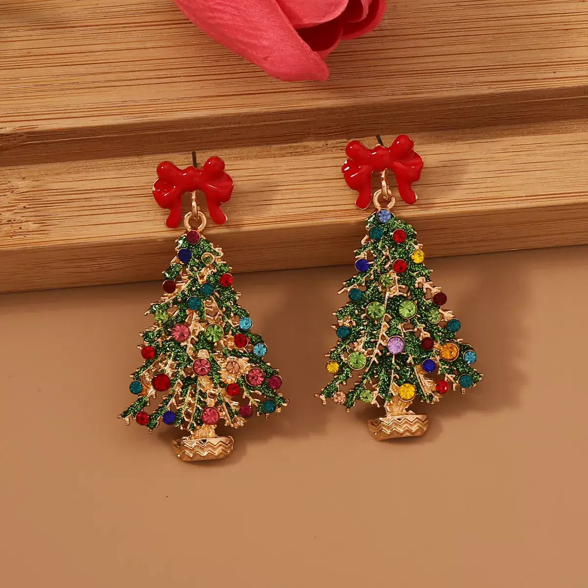 Christmas Tree Earrings with Bow - Trendsi - Flyclothing LLC