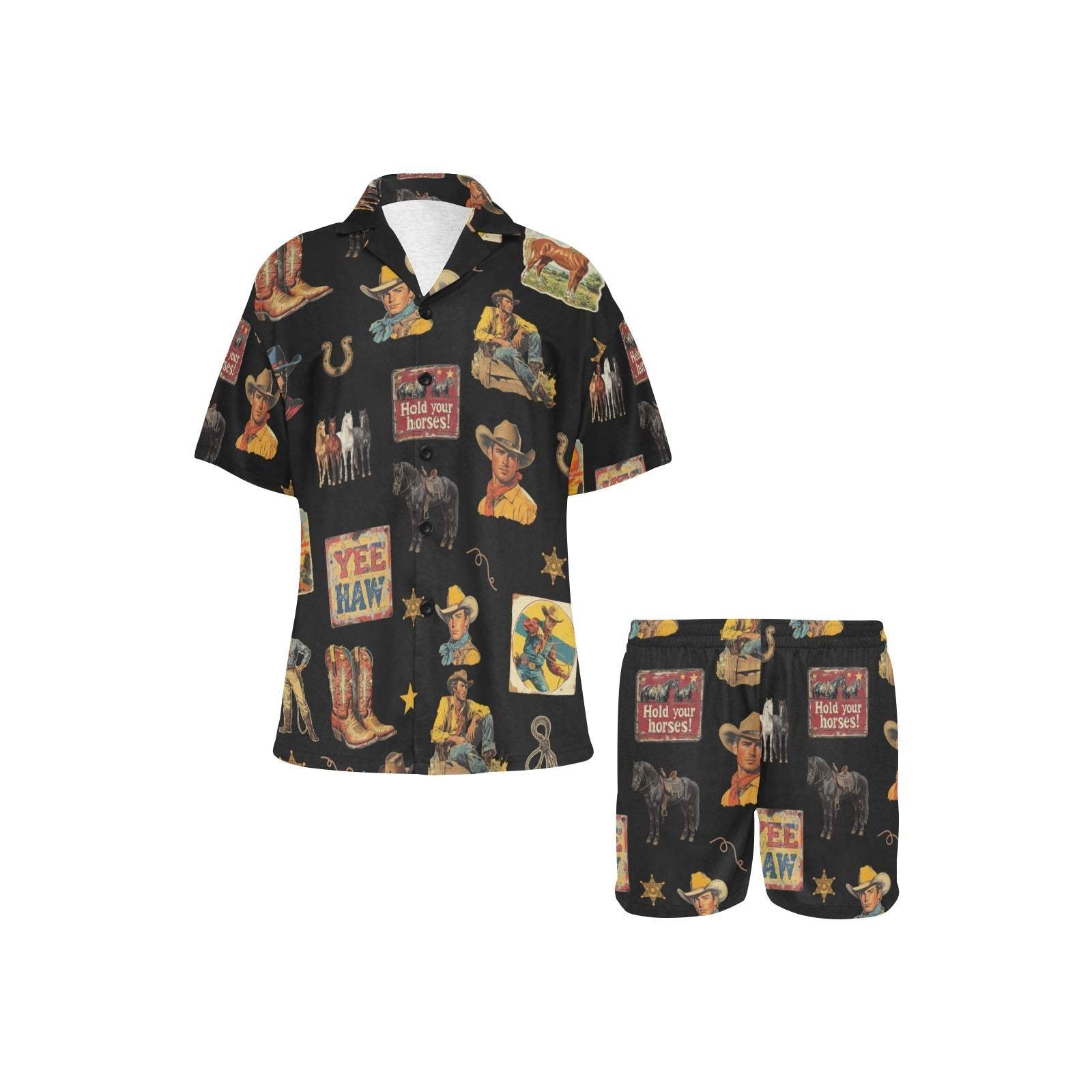 Baha Ranch Vintage Cowboy Collage Western Pajama Set - Baha Ranch Western Wear - Flyclothing LLC