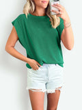 Textured Round Neck Cap Sleeve Blouse - Trendsi - Flyclothing LLC