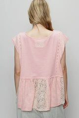 POL Embroidered Detail Boat Neck Cap Sleeve Lace Blouse - Trendsi - Flyclothing LLC