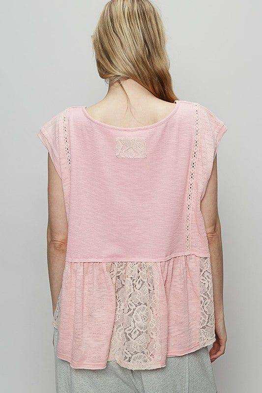 POL Embroidered Detail Boat Neck Cap Sleeve Lace Blouse - Trendsi - Flyclothing LLC