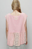 POL Embroidered Detail Boat Neck Cap Sleeve Lace Blouse - Trendsi