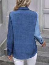 Contrast Collared Neck Long Sleeve Shirt - Trendsi - Flyclothing LLC