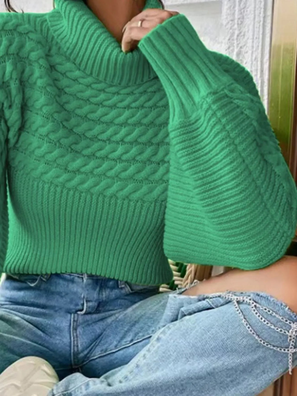 Full Size Textured Knit Turtleneck Long Sleeve Sweater Plus Size - Trendsi - Flyclothing LLC