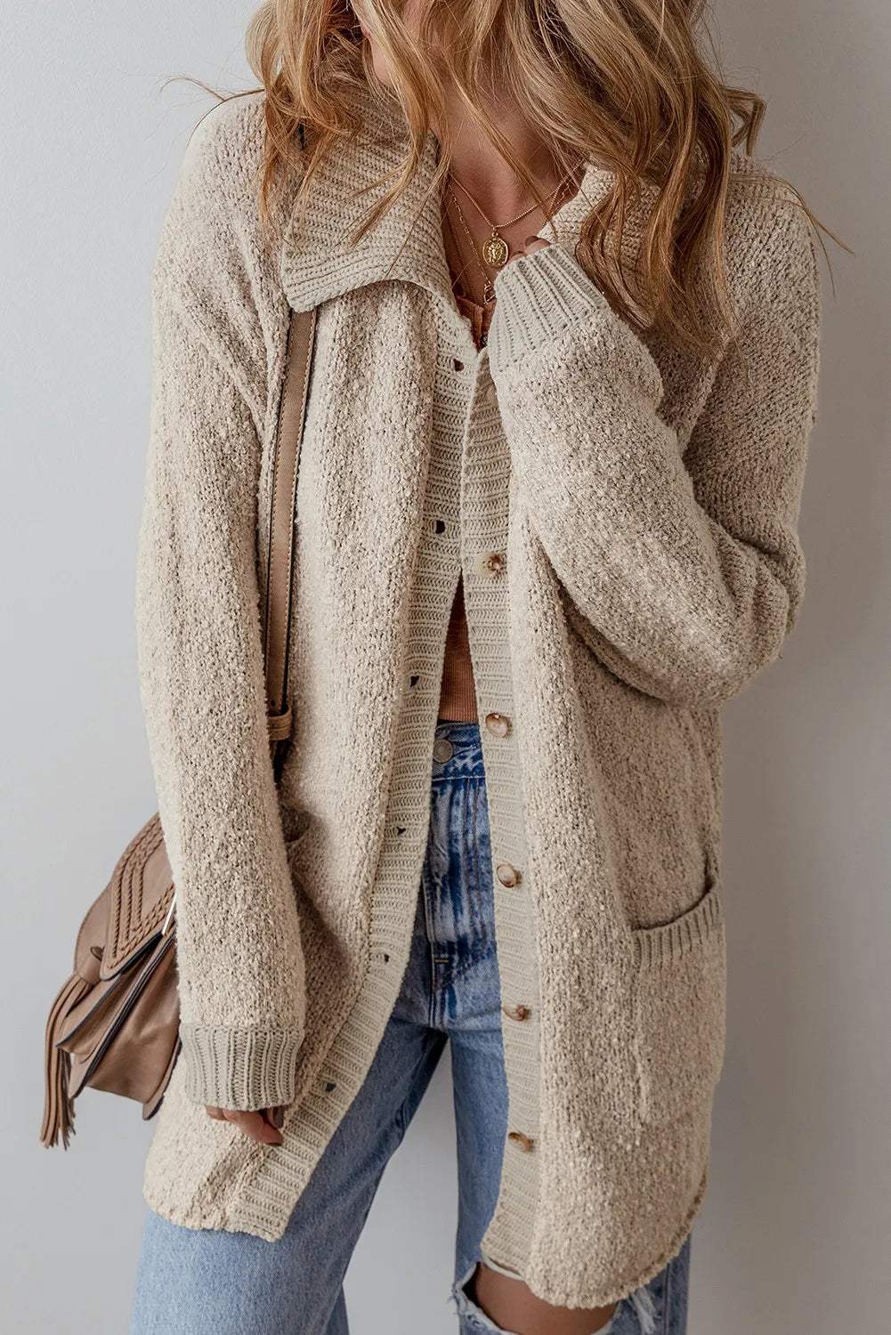 Pocketed Button Up Long Sleeve Cardigan - Trendsi - Flyclothing LLC