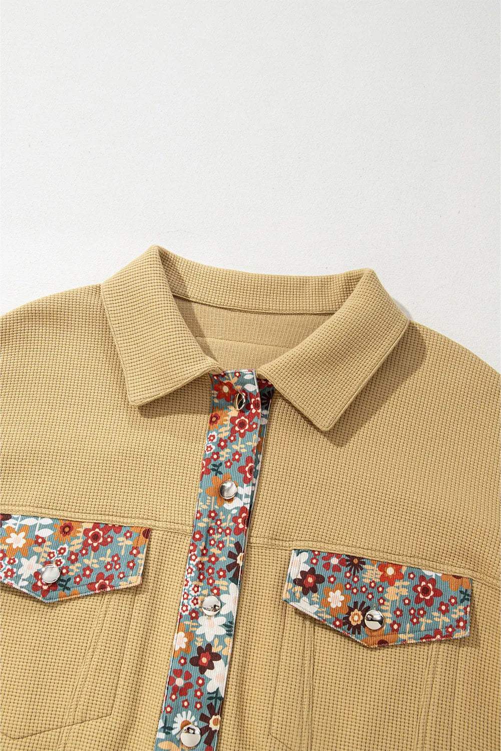 Printed Collared Neck Long Sleeve Jacket - Trendsi - Flyclothing LLC