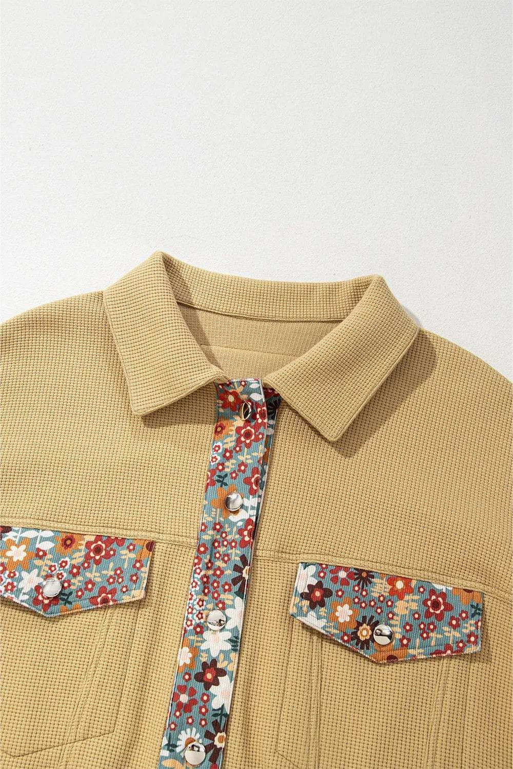 Printed Collared Neck Long Sleeve Jacket - Trendsi - Flyclothing LLC