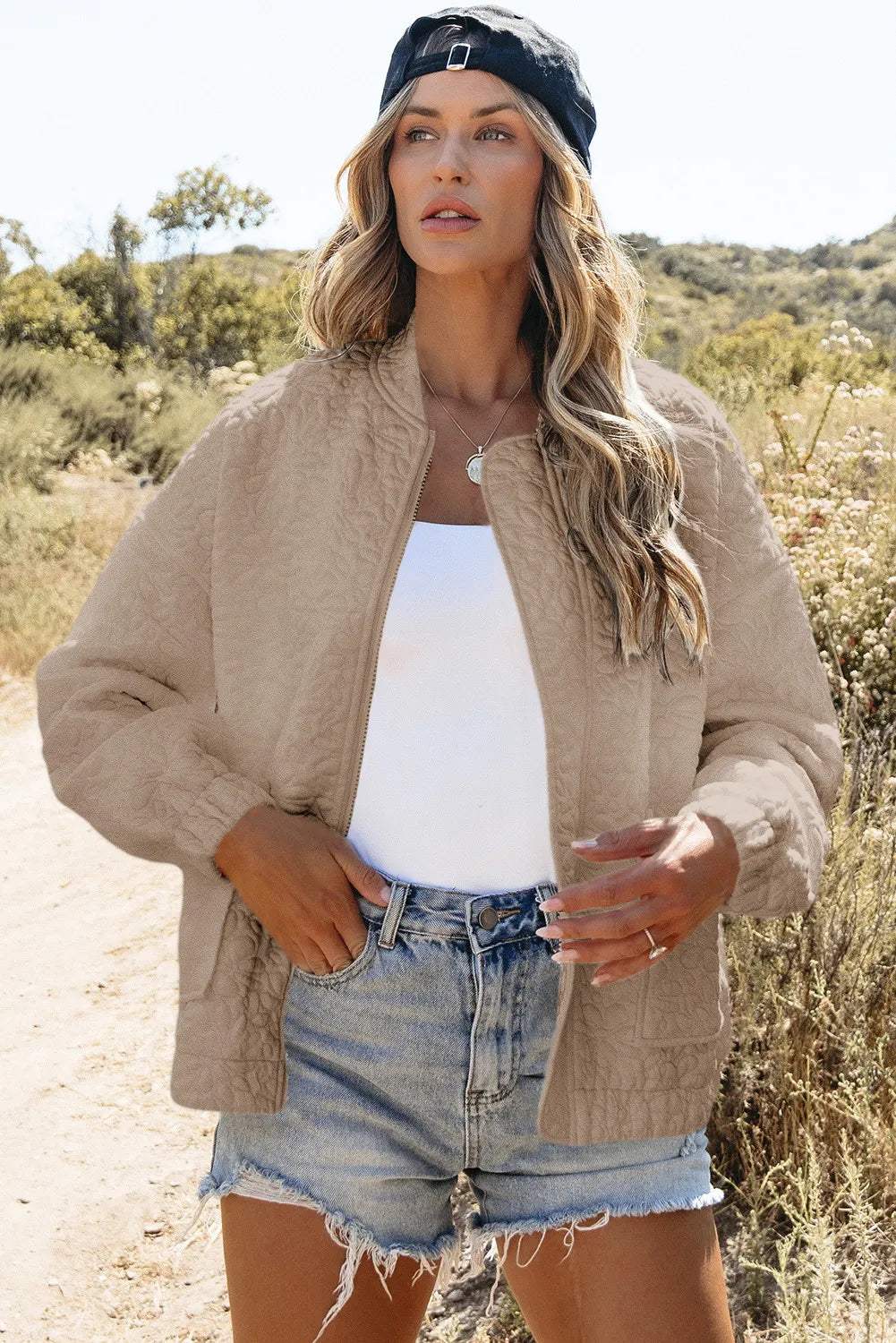 Baseball Collar Floral Quilted Jacket - Trendsi - Flyclothing LLC