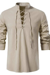 Men's Lace Up Long Sleeve Polo - Trendsi - Flyclothing LLC