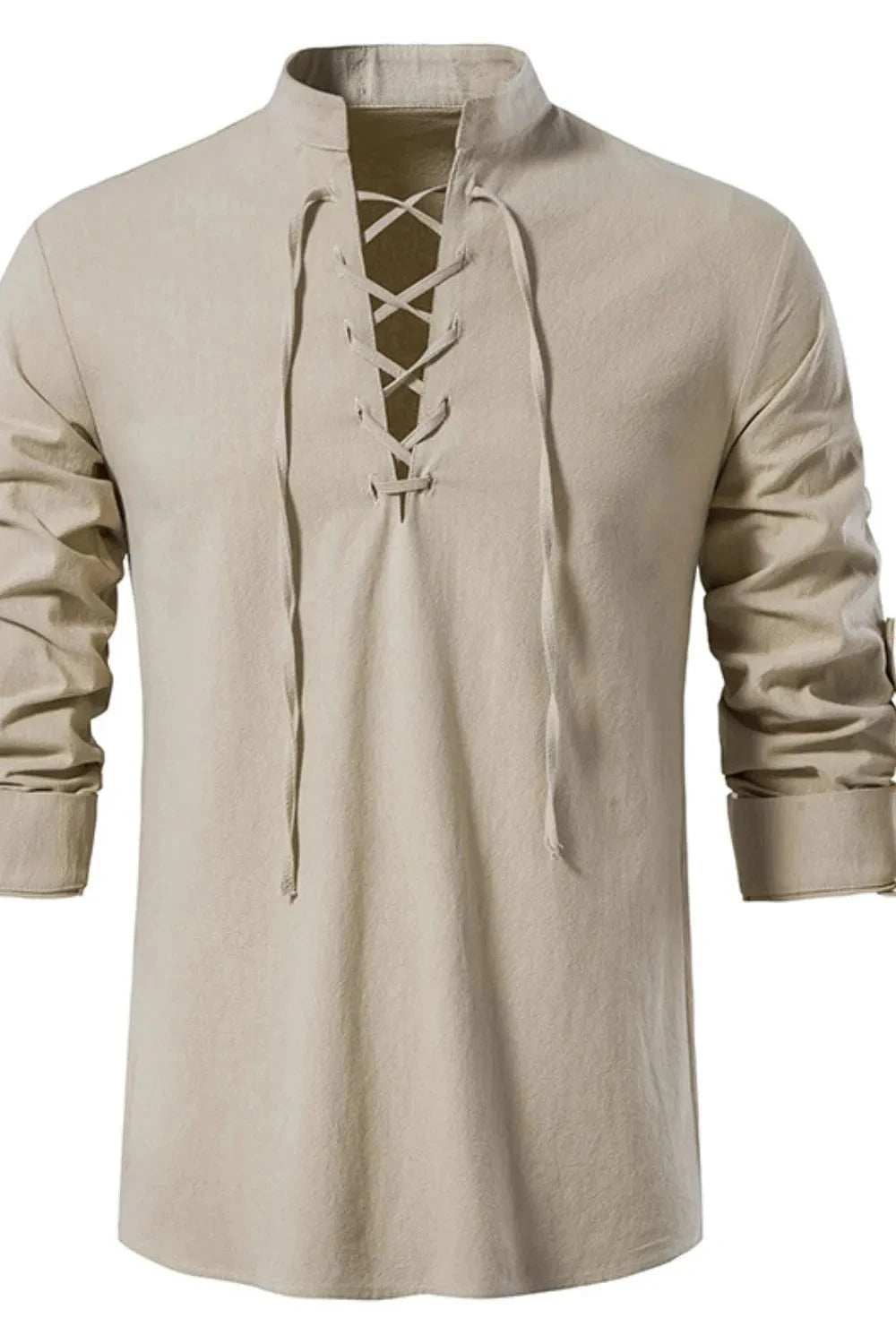 Men's Lace Up Long Sleeve Polo - Trendsi - Flyclothing LLC