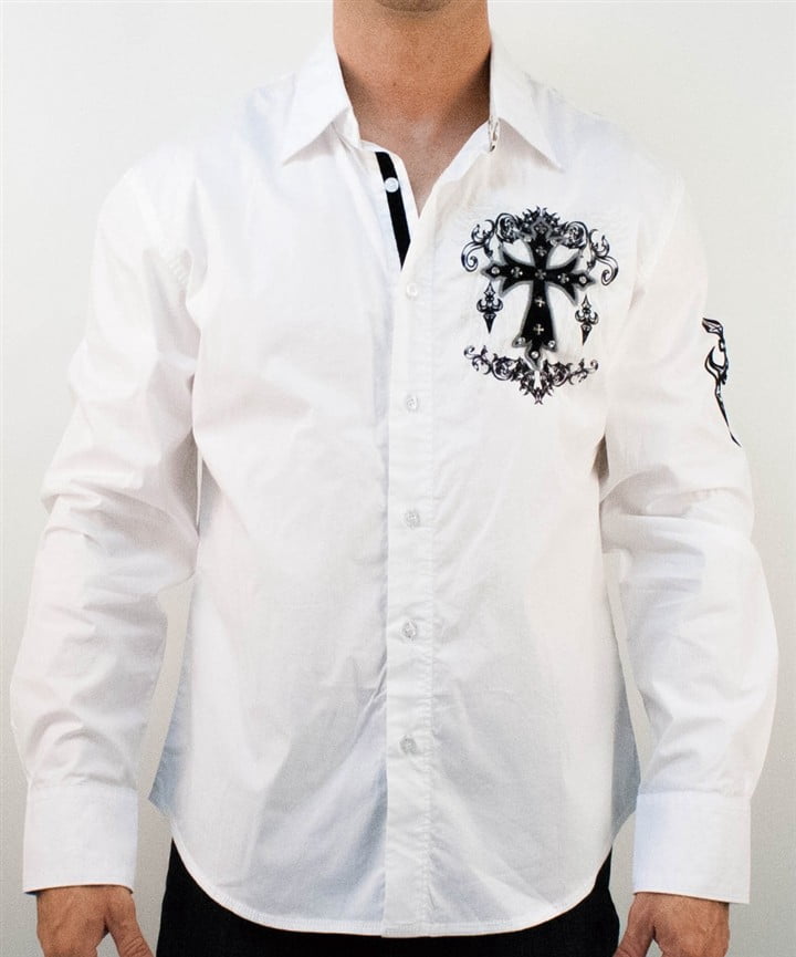 Rebel Spirit Mens White Long Sleeve Shirt - Rebel Spirit Clothing - Flyclothing LLC