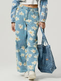 Pocketed Floral Wide Leg Jeans - Trendsi
