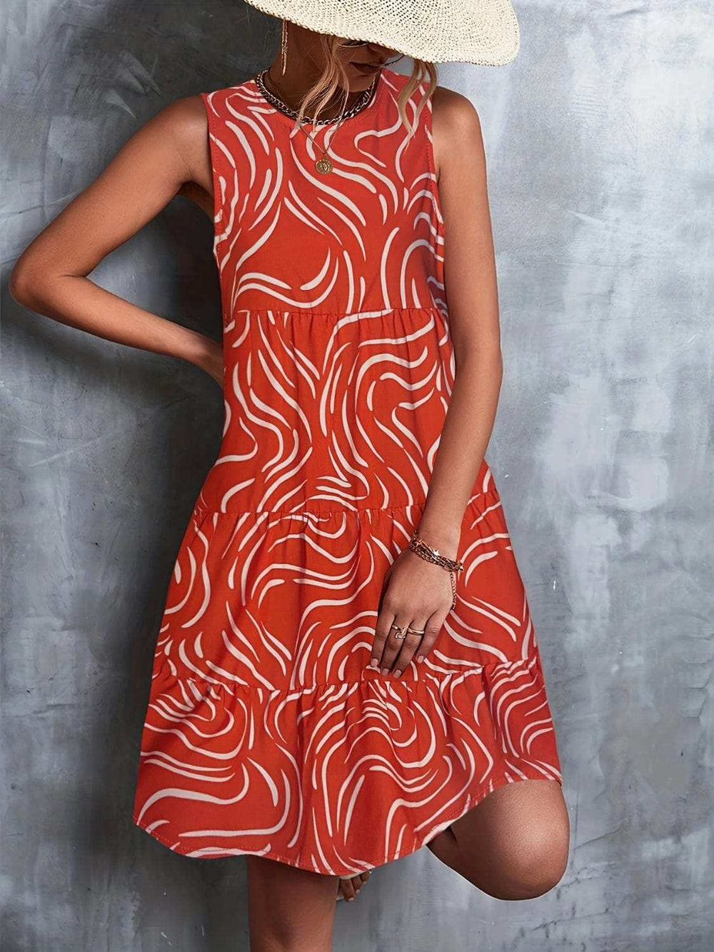 Printed Round Neck Sleeveless Dress - Trendsi - Flyclothing LLC