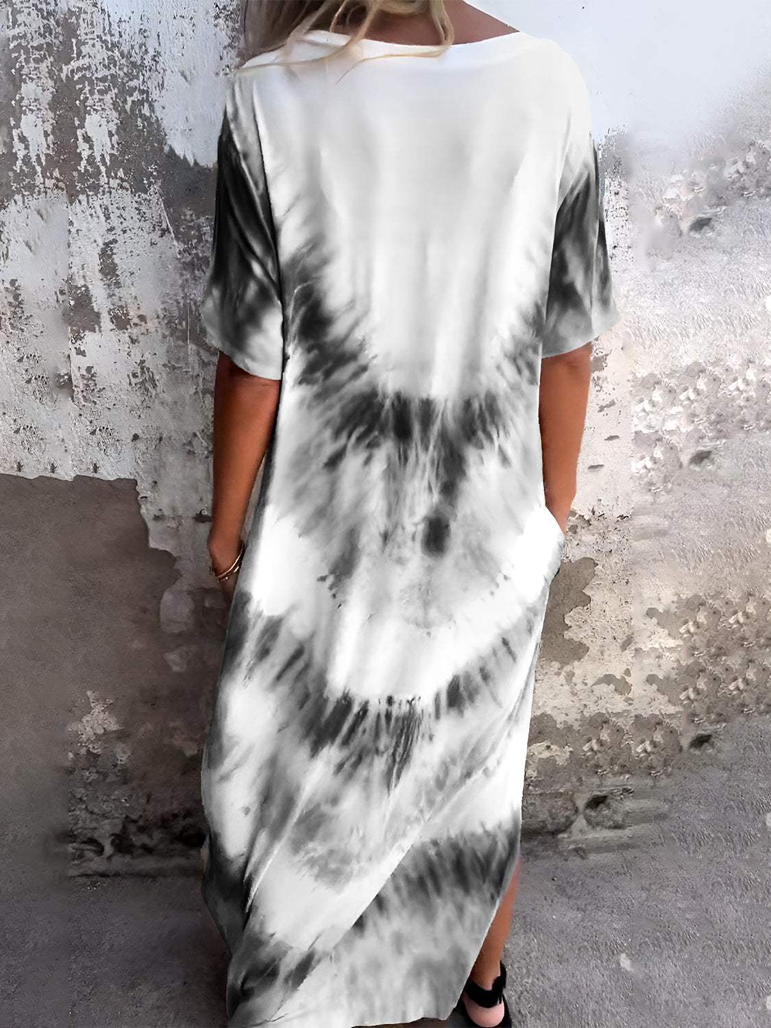 Full Size Pocketed Tie-Dye Short Sleeve Dress - Trendsi - Flyclothing LLC