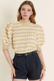Textured Mock Neck Short Sleeve Blouse - Trendsi