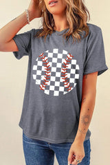 Checkered Graphic Round Neck Short Sleeve T-Shirt - Trendsi - Flyclothing LLC