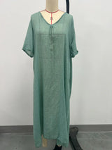 Full Size V-Neck Short Sleeve Midi Dress Plus Size - Trendsi - Flyclothing LLC