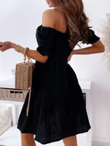 Smocked Off-Shoulder Mini Dress - Trendsi - Flyclothing LLC