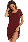 Contrast Trim Pocketed Round Neck Lounge Dress - Trendsi - Flyclothing LLC