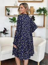 Double Take Full Size Printed Ruffle Hem Long Sleeve Tiered Dress - Trendsi - Flyclothing LLC