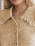 Frill Button Up Collared Neck Long Sleeve Cardigan - Trendsi - Flyclothing LLC