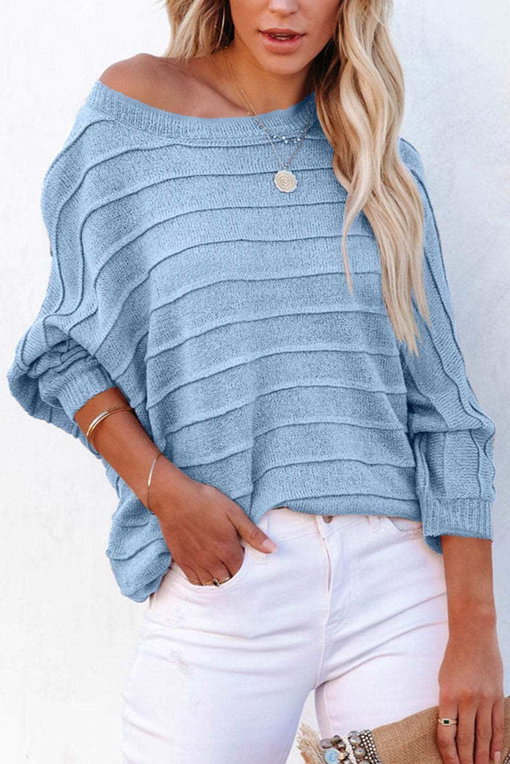 Round Neck Long Sleeve Knit Top - Trendsi - Flyclothing LLC