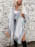 Fringe Half Sleeve Hooded Poncho - Trendsi