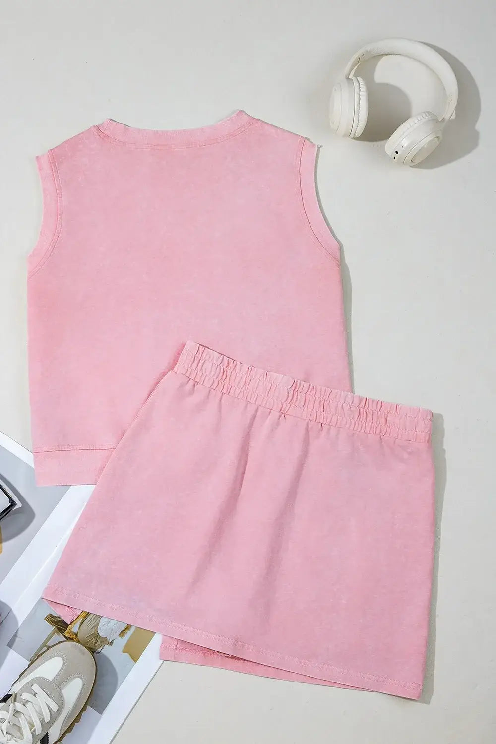 Mineral Wash Cotton Tank Top and Slit Skort Set - Trendsi - Flyclothing LLC