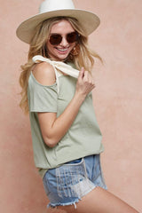 BiBi Tied Ribbon One Shoulder Short Sleeve T-Shirt - Trendsi - Flyclothing LLC
