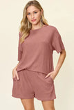 Double Take Full Size Round Neck Short Sleeve T-Shirt and Shorts Set - Trendsi