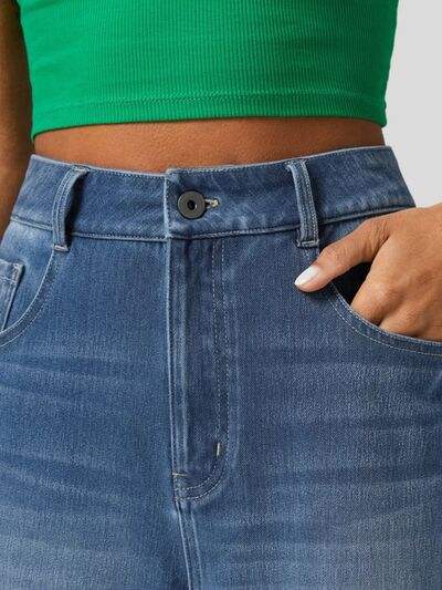 High Rise Rolled Straight Leg Jeans - Trendsi - Flyclothing LLC