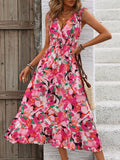 Ruffled Smocked Printed Sleeveless Dress - Trendsi