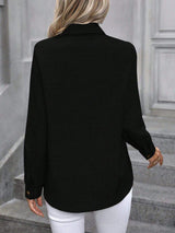 Button Up Collared Neck Long Sleeve Shirt - Trendsi - Flyclothing LLC