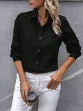 Button Up Collared Neck Long Sleeve Shirt - Trendsi - Flyclothing LLC