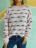 Striped Round Neck Long Sleeve Sweater - Trendsi - Flyclothing LLC