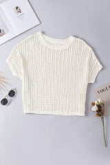 Openwork Round Neck Half Sleeve Knit Cover Up - Trendsi - Flyclothing LLC