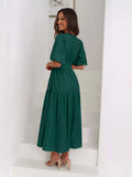 Tiered Puff Sleeve Midi Dress - Trendsi - Flyclothing LLC