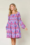 Double Take Full Size Printed Long Sleeve Dress - Trendsi
