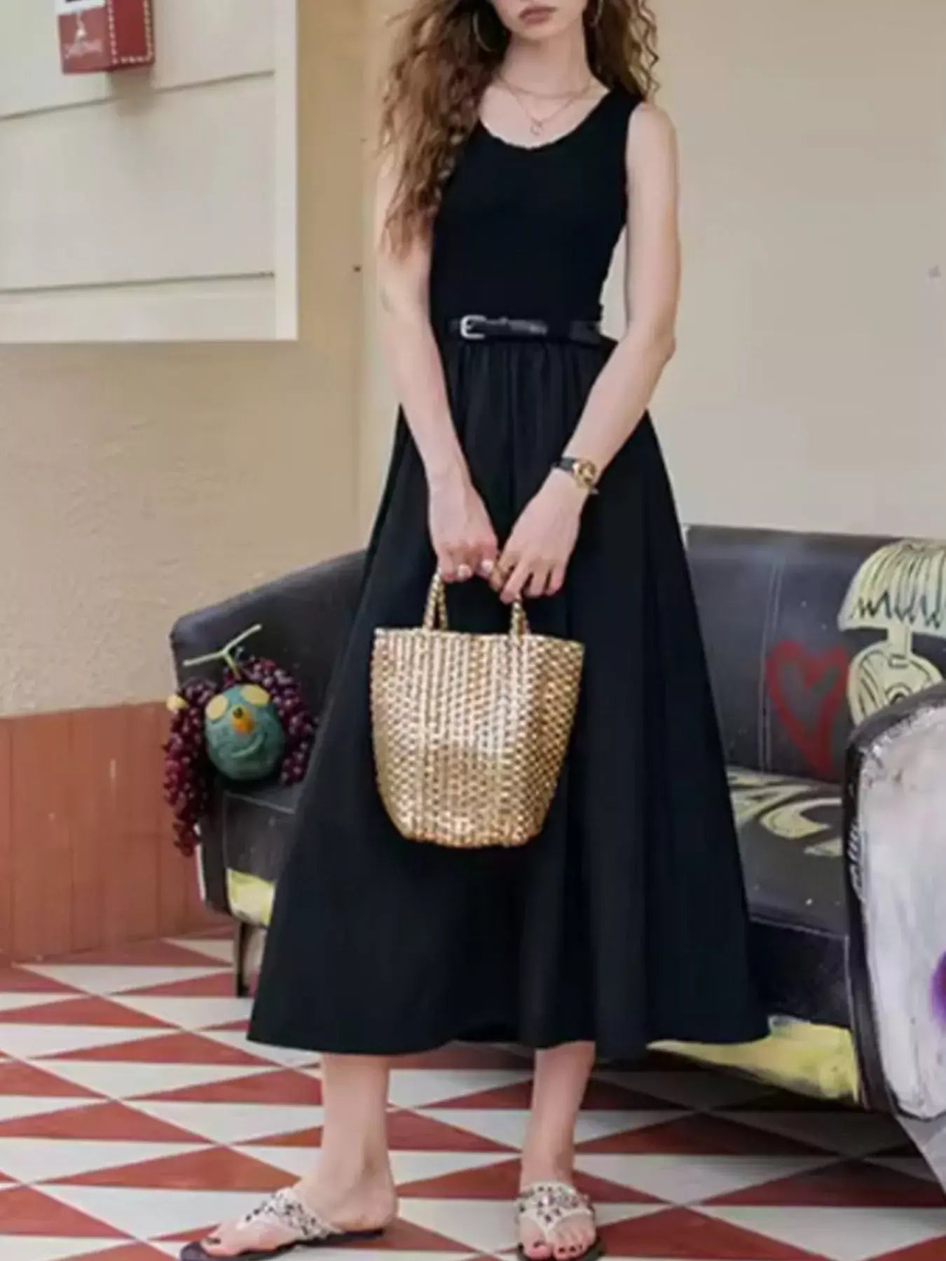 Round Neck Sleeveless Midi Dress - Trendsi - Flyclothing LLC