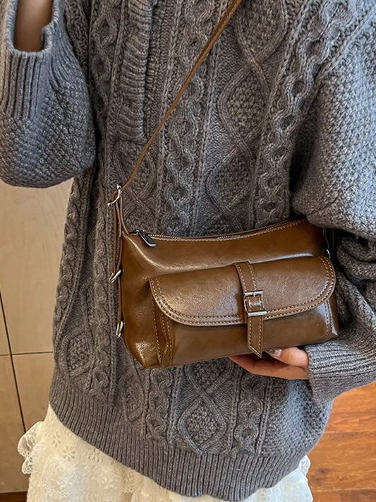 Vintage Style Buckle Decor Crossbody Bag - Trendsi - Flyclothing LLC