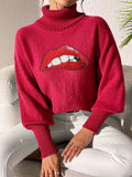 Lip Turtleneck Long Sleeve Sweater - Trendsi - Flyclothing LLC